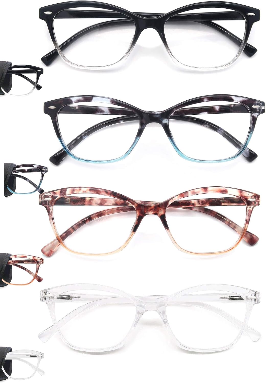 MODFANS Women Reading Glasses 1.25 4 Pair Stylish Ladies Readers with Comfort Spring Hinge Pattern Design Pouch Included